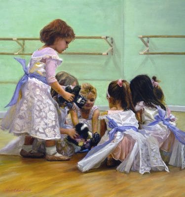'Little Ballerinas at Play' original oil painting on canvas 30x30"