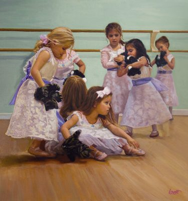 'Little Ballerinas and Kittens' Original Oil Painting by Mark Lovett 40x40"